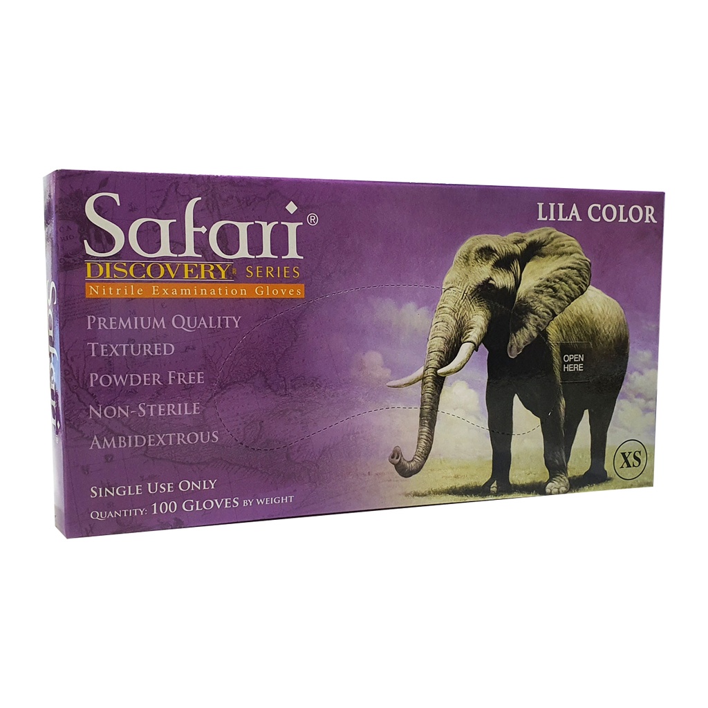 GUANTE DE NITRILO SAFARI LIBRE DE POLVO TALLA XS COLOR LILA CAJA